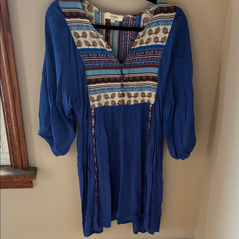 Umgee Royal Blue Tunic with Patterned Yoke